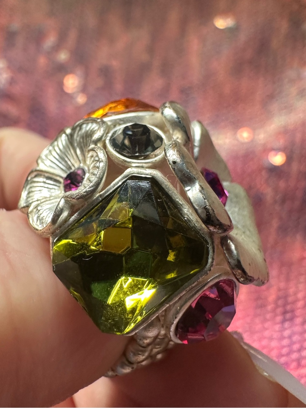 Express • Colorful Floral Rhinestone Cluster Stretch Ring - Picture 13 of 17